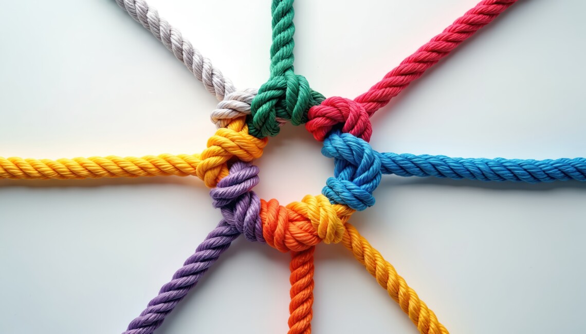 Colorful ropes tied together on white background. Unity concept. Diverse ropes connect collaboration, cooperation teamwork, togetherness. Union diversity, connection, support. Business, community
Colorful ropes tied together on white background. Unity concept. Diverse ropes connect collaboration, cooperation teamwork, togetherness. Union diversity, connection, support. Business, community