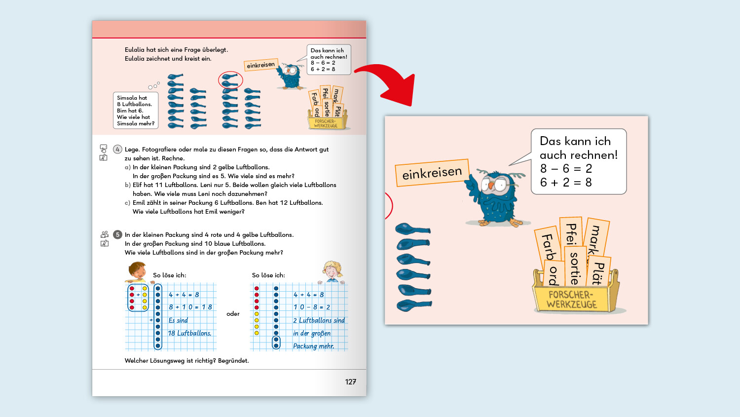 Schulbuchseite aus Zahlenazuber 2026, Abbildung Forschermittel