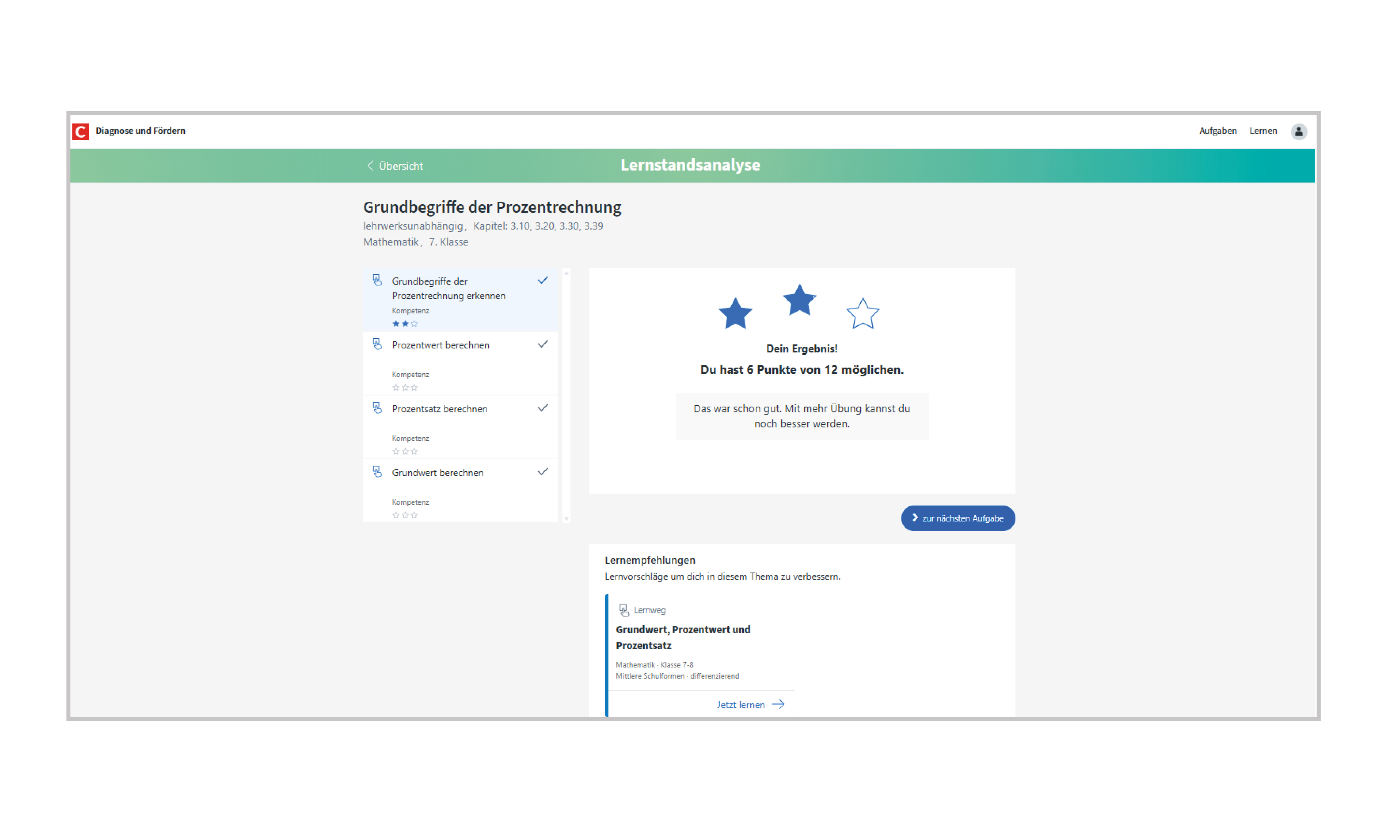 Screenshot aus "Diagnose und Fördern", Lernwege