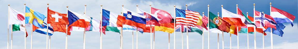 International flags waving in the wind