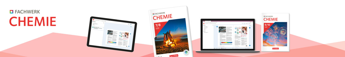Das Fachwerk Chemie sowie das Begleitmaterial mit digitalen Screen-Abbilldungen.