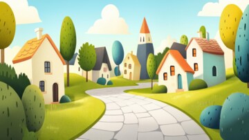 This whimsical, flatstyle illustration depicts a quaint village with cobblestone streets and lush, colorful surroundings.
This whimsical, flatstyle illustration depicts a quaint village with cobblestone streets and lush, colorful surroundings.