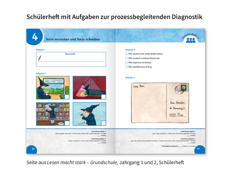 Seite aus Schulheft: Aufgaben zu Textverständnis und Schreiben für die Grundschule.