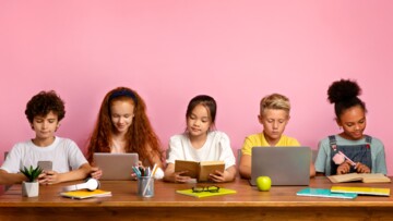 Multiethnic children with electronic devices and books studying at table over pink background, free space. Panorama; Shutterstock ID 2587102139; client: 1157; job: picturemaxx; other: publishing-support@cornelsen.de; purchase_order: picturemaxx
Multiethnic children with electronic devices and books studying at table over pink background, free space. Panorama