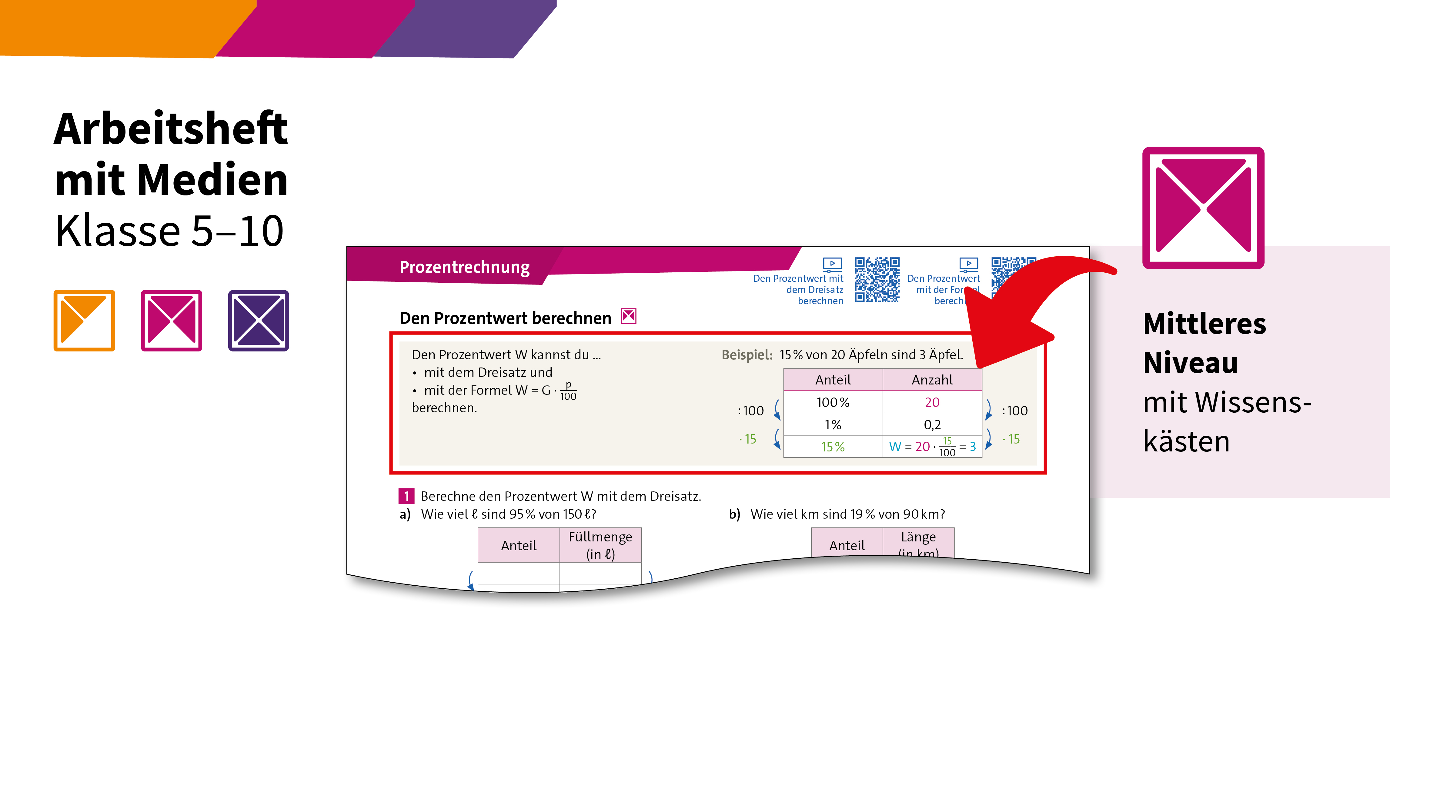 Ausschnitt aus dem Arbeitsheft 3fach Mathe, Klasse 5–10 mit Mittlerem Niveau
