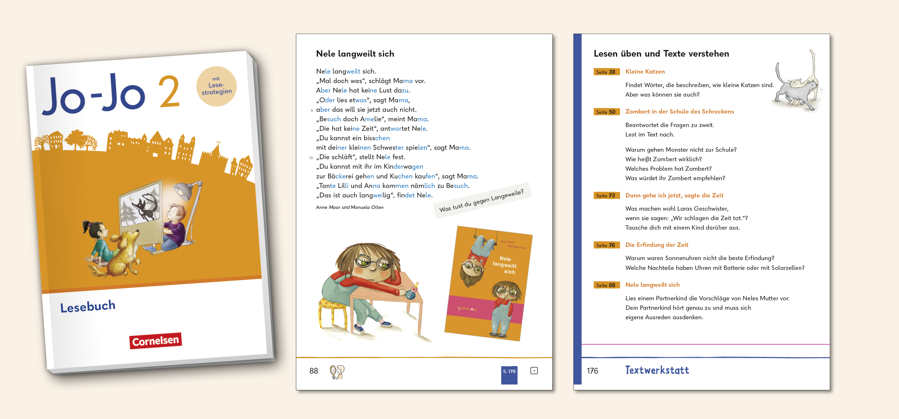 Jo-Jo 2 Lesebuch von Cornelsen mit Inhaltsverzeichnis und Illustrationen.