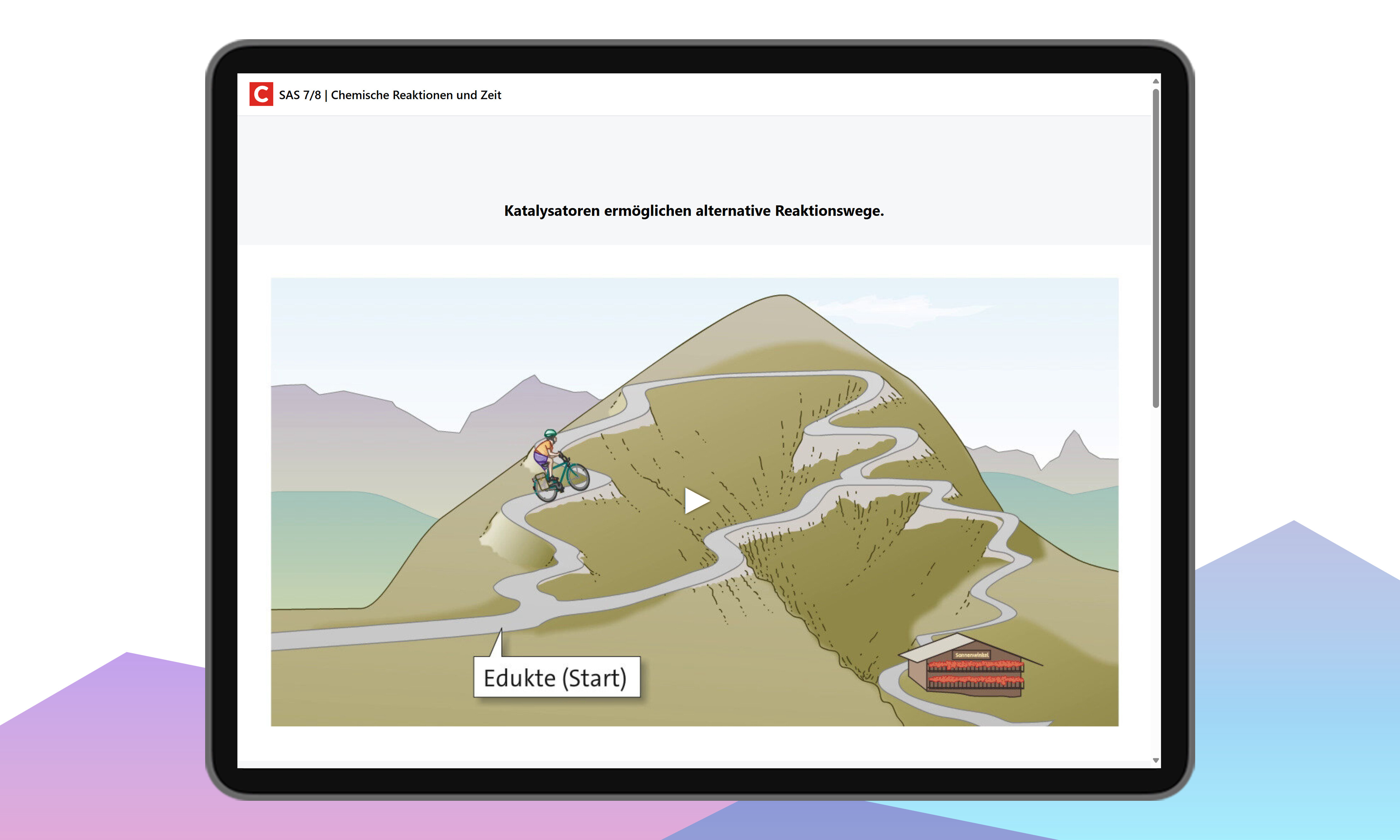 Tablet-Screen mit Animation der Lactase-Aktivität und verschiedenen Parametern wie den pH-Wert