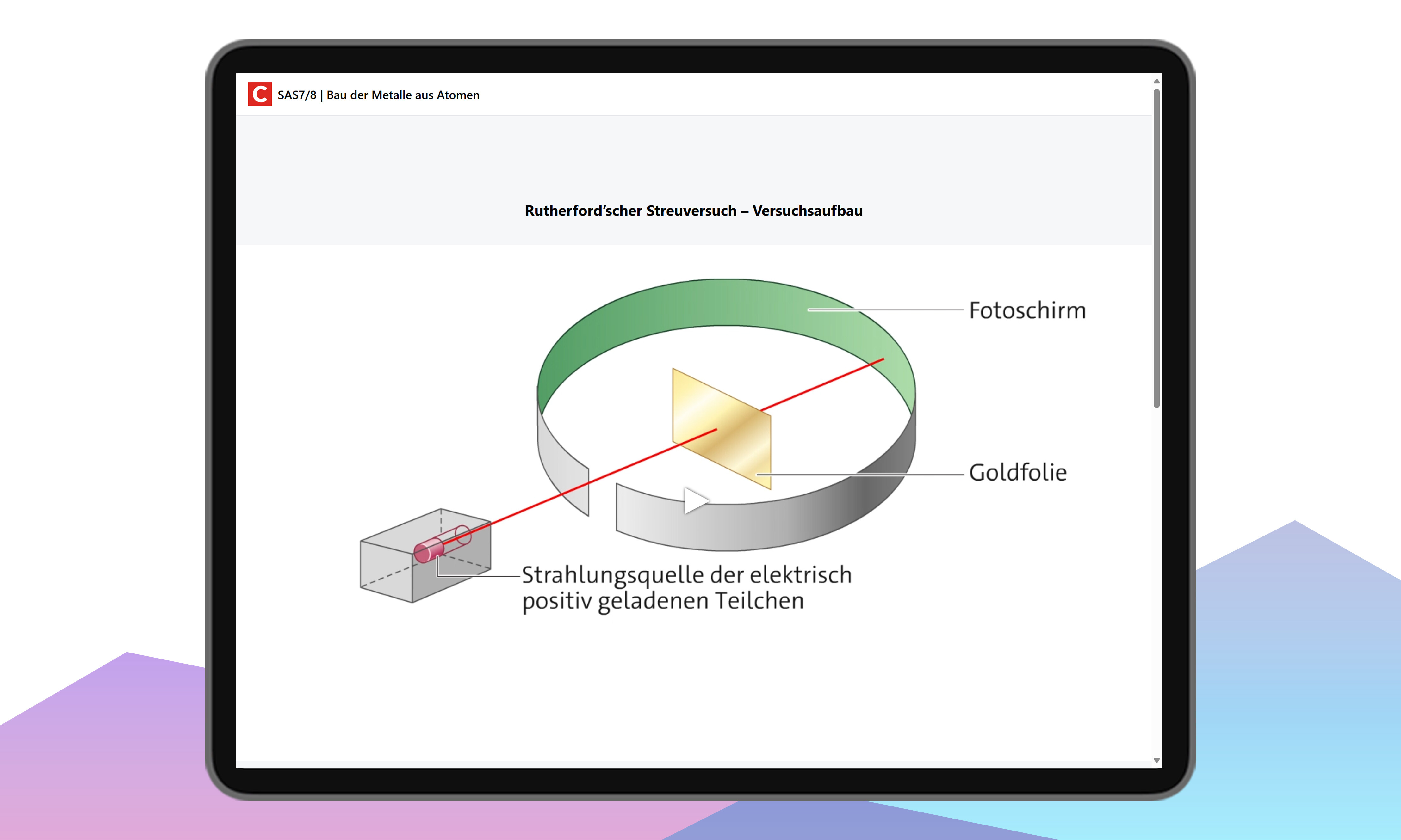 Tablet-Screen mit Animation der Lactase-Aktivität und verschiedenen Parametern wie den pH-Wert