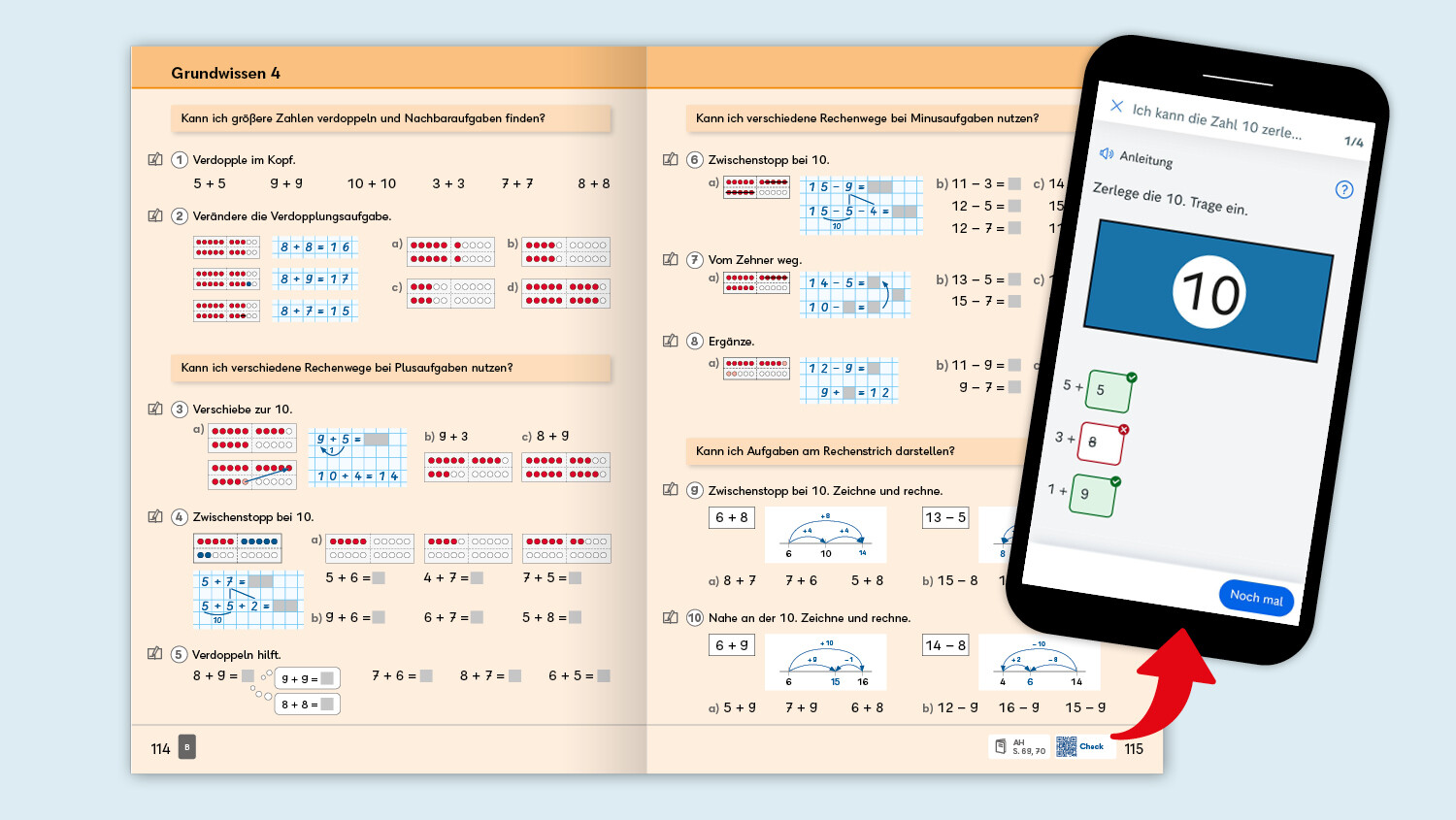 Grundwissen-Seite Beispiel und Smartphone Screenshot Check-Aufgaben