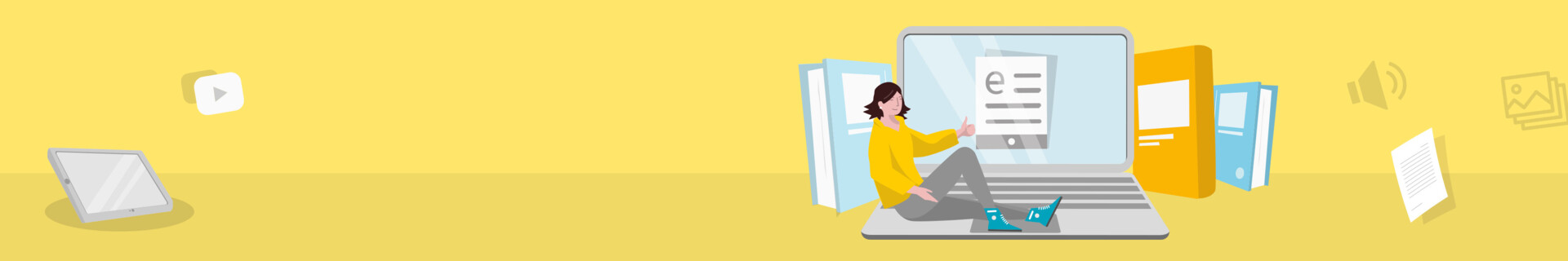 Eine Person benutzt einen Laptop, um sich in eine Anwendung einzuloggen; Bücher liegen daneben.