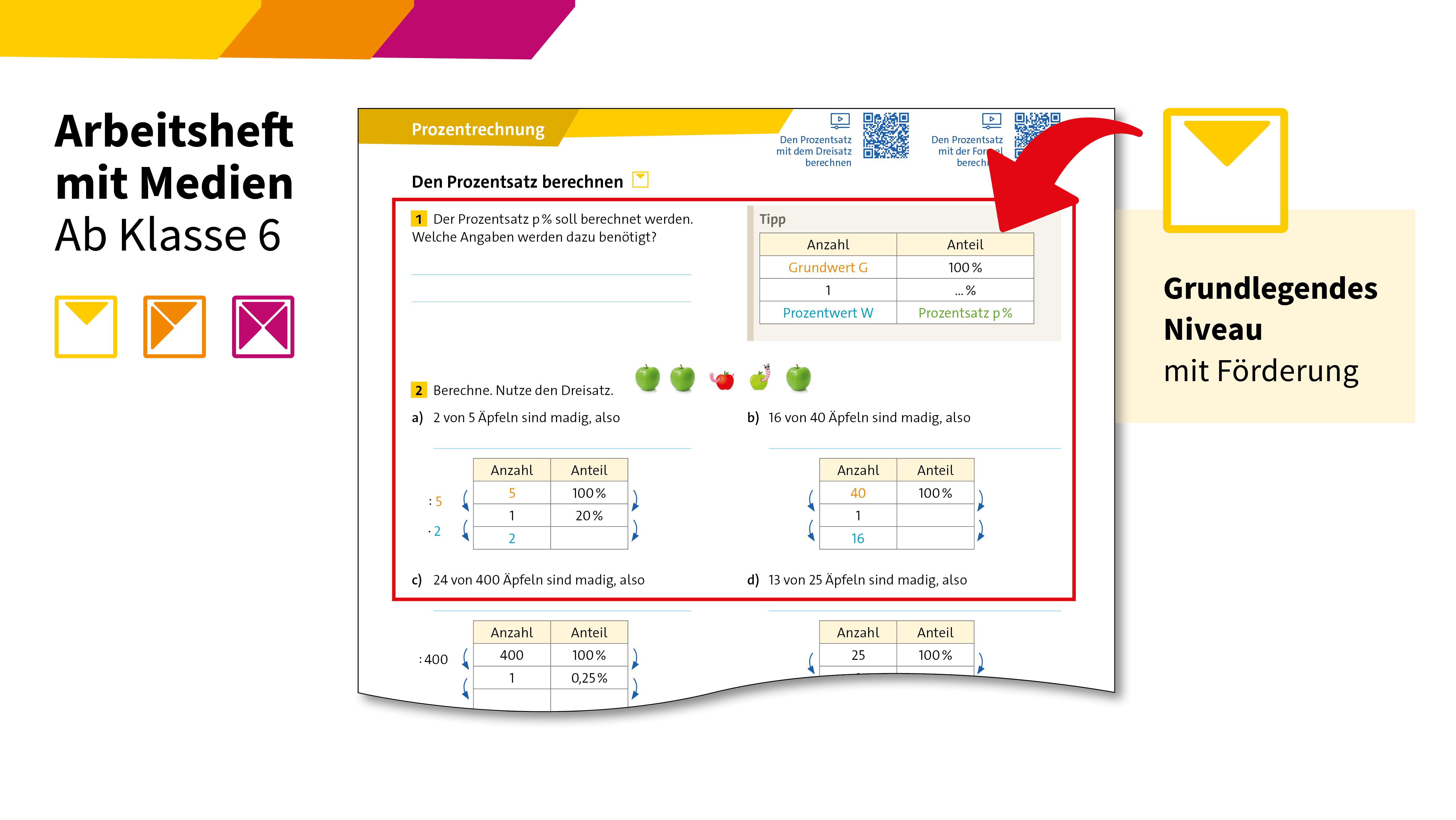 Ausschnitt aus dem Arbeitsheft 3fach Mathe, Klasse 5–10 mit Grundlegendem Niveau mit Förderung