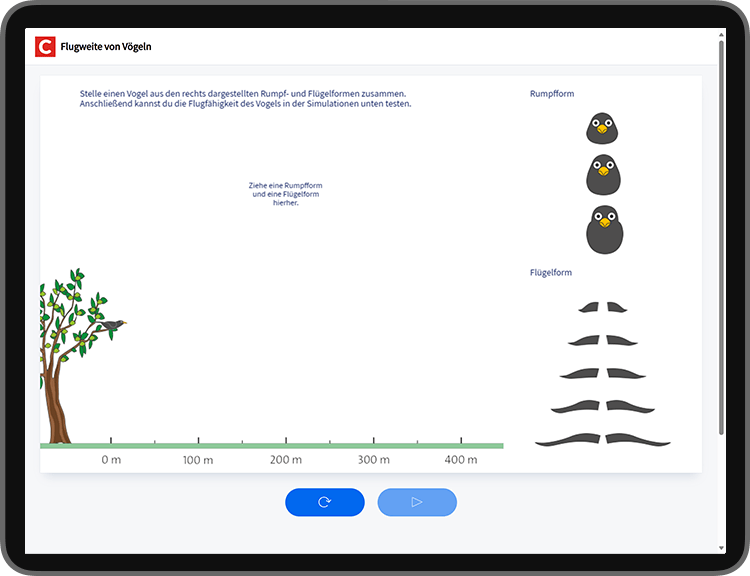 Tablet-Screen mit einer Simulation zum Thema Flugfähigkeit