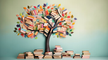 International literacy day concept with tree with books like leaves.
International literacy day concept with tree with books like leaves.