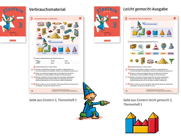 Mathematik-Arbeitsblätter mit geometrischen Formen; Titel Einstern, Themenheit 3.